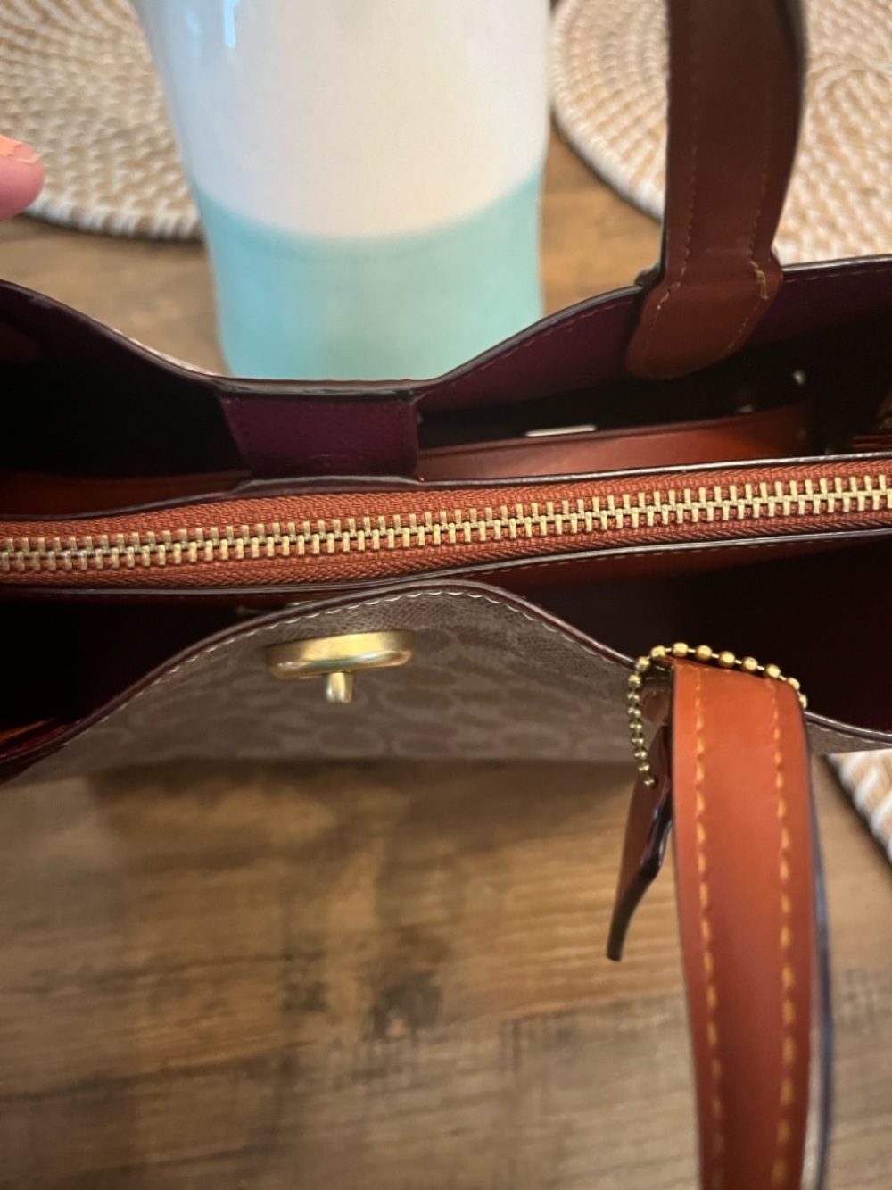 Coach Small willow Satchel in Beige Signature Canvas with Chestnut Trim - Picture 5 of 16